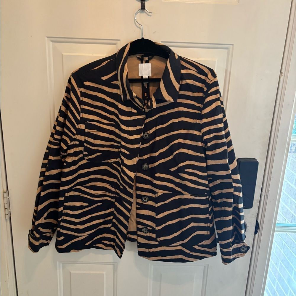 H&M Black and Brown Zebra-Print Utility Jacket Shacket